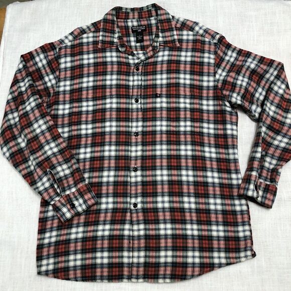 Vtg Polo Jeans Co Ralph Lauren Flannel Shirt Men L Grey Red Plaid Button Up Work - Picture 1 of 13